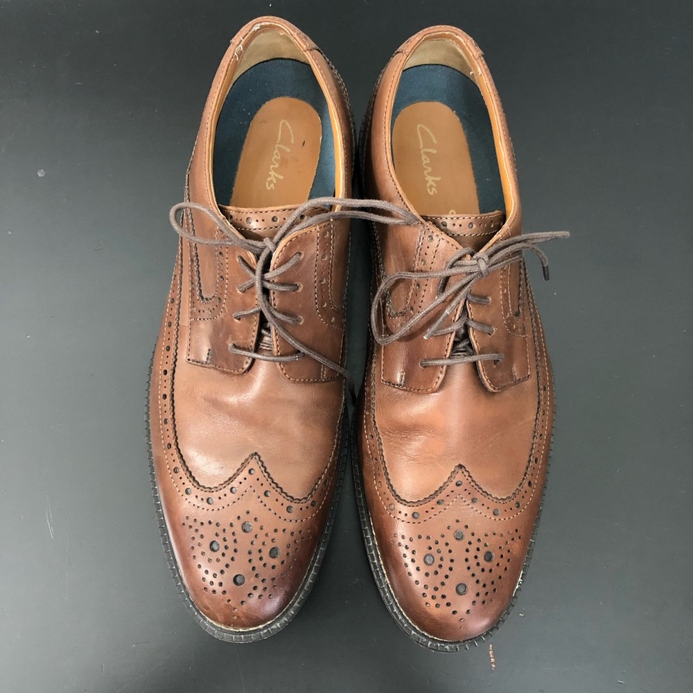 Clarks Men’s Brown Leather Oxford Dress Shoes - Picture 1 of 8